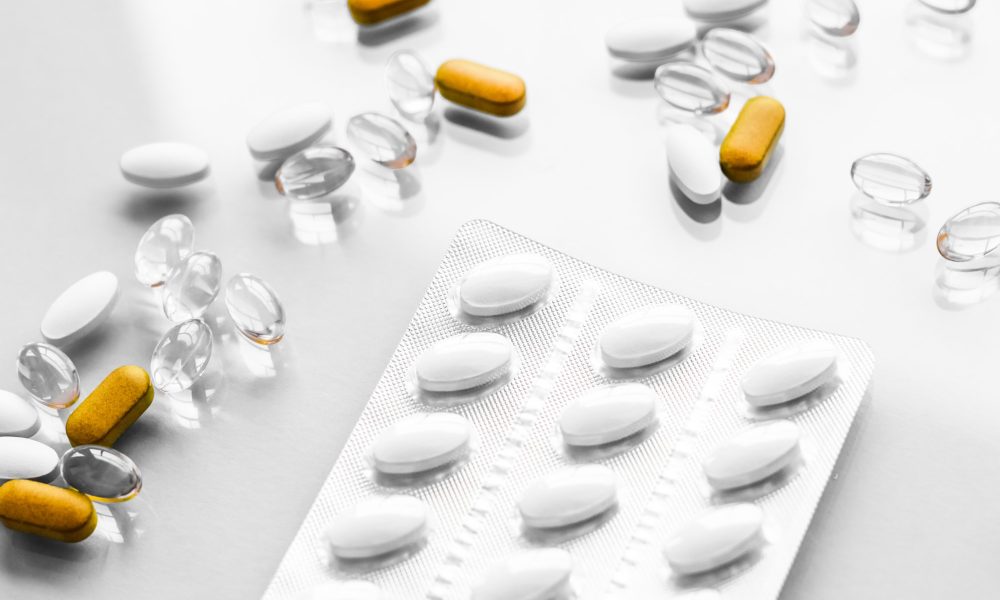 Pharma, branding and lab concept - Pills and capsules for diet nutrition, anti-aging beauty supplements, probiotic drugs, pill vitamins as medicine and healthcare cosmetics, pharmacy brand background